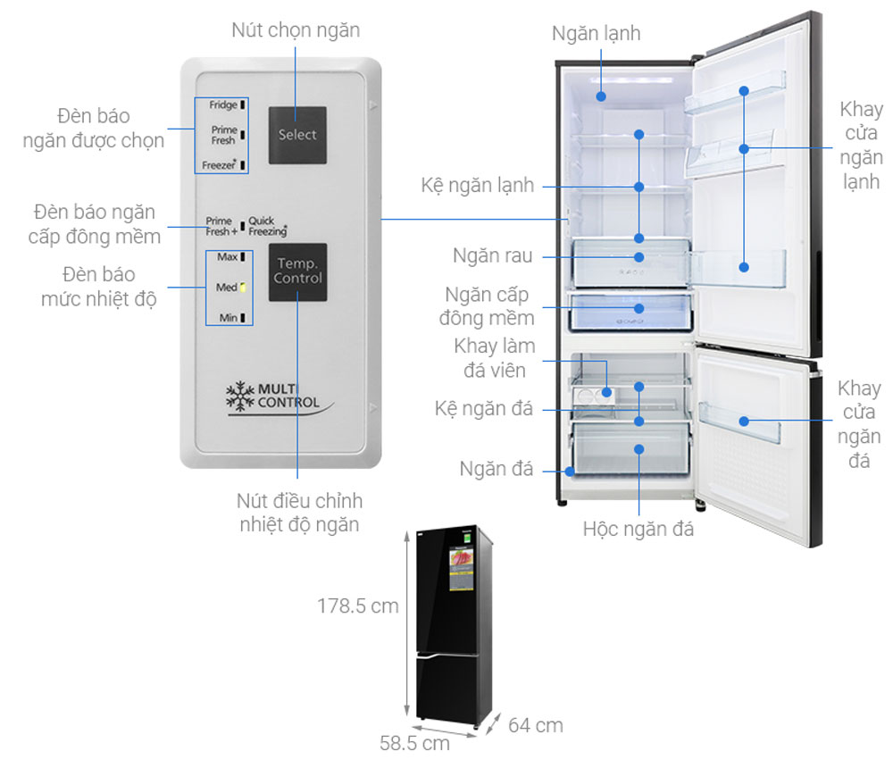 Tủ lạnh Panasonic inverter 322 lít NR-BV360GKVN - Hàng chính hãng