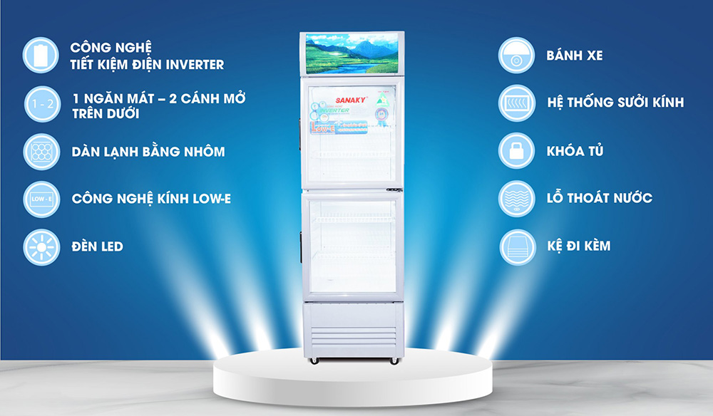 Tủ mát Inverter Sanaky 240 Lít VH-308W3L - Hàng chính hãng