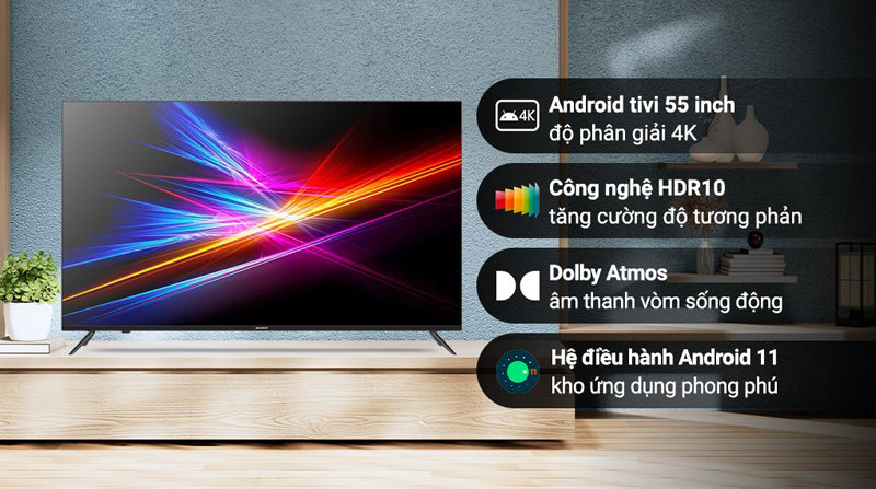 Android Tivi Sharp 4K 55 inch 4T-C55EK2X - Hàng chính hãng