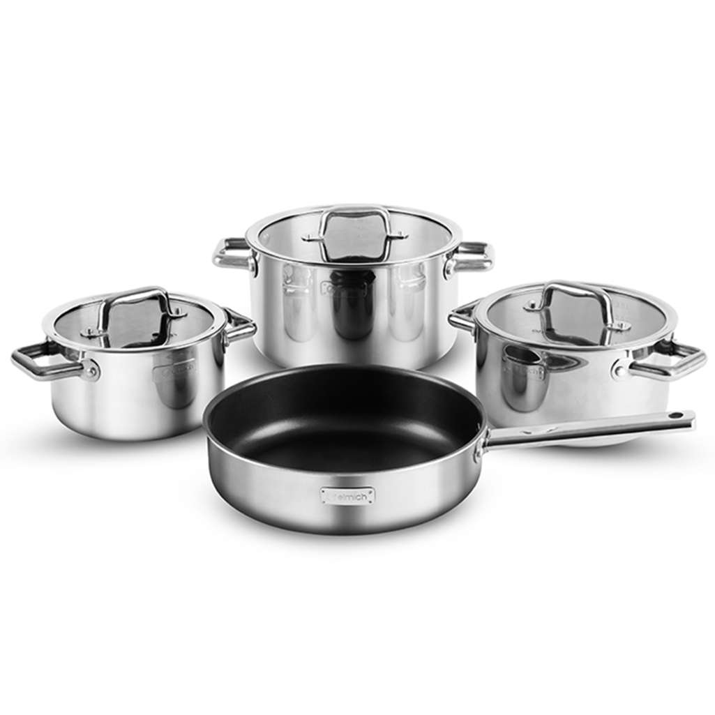 Bộ nồi inox liền khối Elmich Trimax ECO EL-8003 size 16, 18, 22, chảo 26cm - Hàng chính hãng