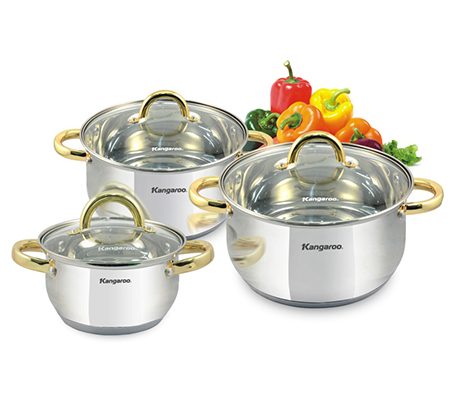 Bộ 3 nồi inox cao cấp 5 lớp Kangaroo KG864 - Hàng chính hãng