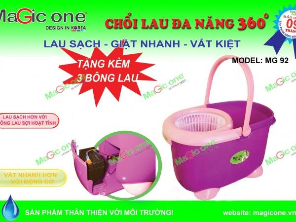 Bộ lau nhà 360 độ Magic One MG-92 – Vắt nước tự động - Hàng chính hãng